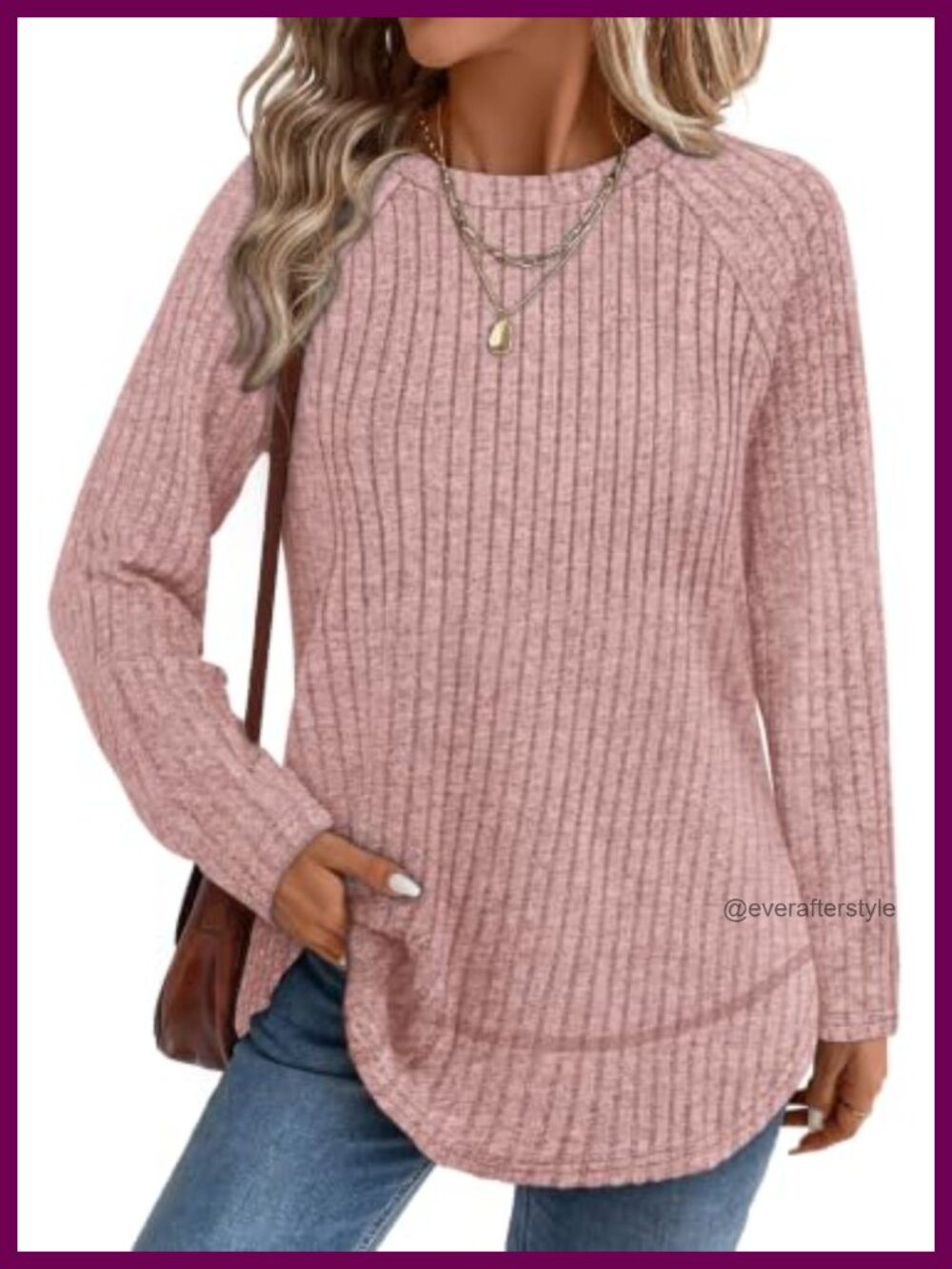 WIHOLL Long Sleeve Tunic Sweater Lightweight Ribbed Knit Top